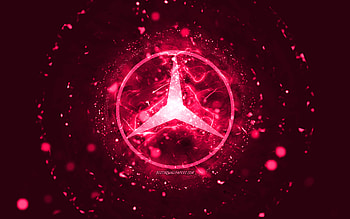 Mercedes-Benz pink logo, , pink neon lights, creative, pink abstract background, Mercedes-Benz logo, cars brands, Mercedes-Benz HD wallpaper