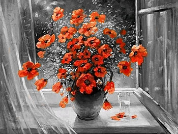 Brighter Days, curtains, window, vase, glass, flowers, water HD wallpaper