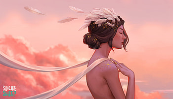 Breeze, karmen loh, wind, pink, fantasy, art, girl, sunset HD wallpaper