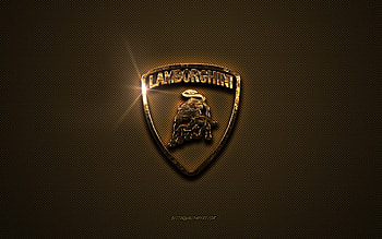 Lamborghini golden logo, artwork, brown metal background, Lamborghini emblem, creative, Lamborghini logo, brands, Lamborghini HD wallpaper