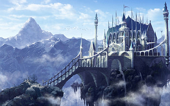 Castle, blue, tale, fantasy, view, sky, cloud, mountain HD wallpaper