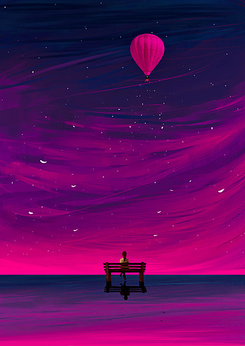 Art, Silhouette, Balloon, Bench HD phone wallpaper
