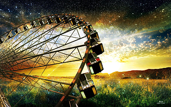 Flowers, Sky, Art, Stars, Field, Wheel, Reviews, Ferris HD wallpaper