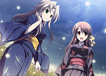 anime girls, summer, kimono, anime, cute, girls, fireflies HD wallpaper