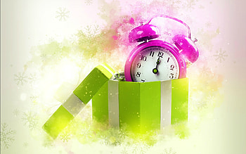 Time for gifts, pink, box, craciun, christmas, green, clock, gift HD wallpaper