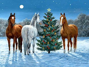 Moonlight Mischief - Horses F, winter, December, art, beautiful, illustration, artwork, scenery, occasion, wide screen, horses, holiday, painting, Christmas, snow, equine HD wallpaper