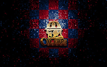 Tulsa Oilers, glitter logo, ECHL, red blue checkered background, hockey, american hockey team, Tulsa Oilers logo, mosaic art HD wallpaper