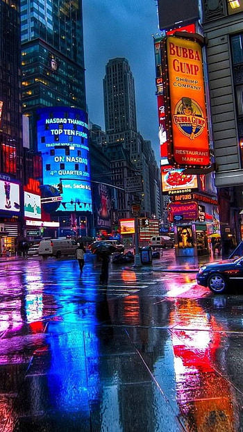 Reflection , Manhattan Times Square, New York neon sign HD phone wallpaper