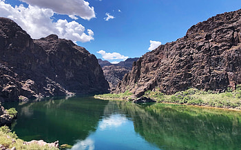 Colorado River, Arizona, clouds, sky, water, mountains, rocks, usa, reflections HD wallpaper