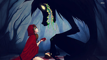 Creepy Red Riding Hood and the wolf HD wallpaper