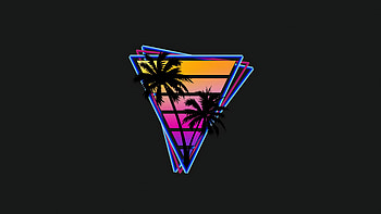Vaporwave Triangle Palm Trees , retrowave, vaporwave, synthwave, artist, artwork, digital-art, palm, minimalism, minimalist, dark, black HD wallpaper
