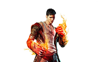 Dante, white, man, orange, hand, fantasy, devil may cry, game, fire HD wallpaper