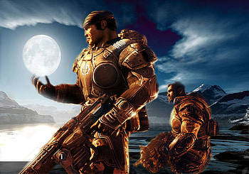 GOW2, sky, gow, marcus, moon HD wallpaper