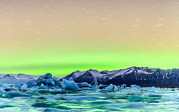 Iceland, northern lights, glaciers, sea, nature HD wallpaper