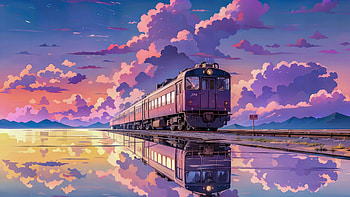 Purple Aesthetic Train, anime, train, synthwave, artist, artwork, digital-art HD wallpaper