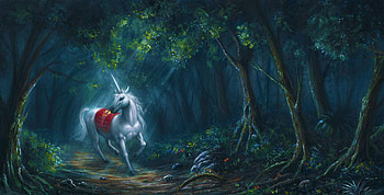 Santa's Unicorn, night, horse, art, trees, forest HD wallpaper