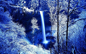Winter, Nature, Trees, Snow, Rock, Waterfall, Color, Colors, Frost, Hoarfrost, Paints, Gloomy, Cold HD wallpaper