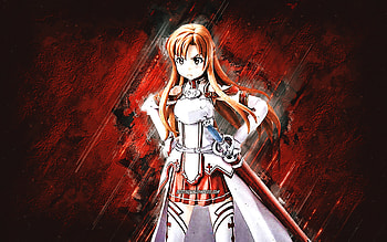Yuuki Asuna, Sword Art Online, red stone background, Yuuki Asuna art, Sword Art Online characters, Yuuki Asuna character, anime characters HD wallpaper