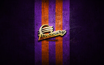 Phoenix Mercury, golden logo, WNBA, violet metal background, american basketball team, Phoenix Mercury logo, basketball HD wallpaper