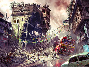 Uncharted 2, destruction, 3d, collapse, game, , uncharted 2-among thieves, bus, damage HD wallpaper