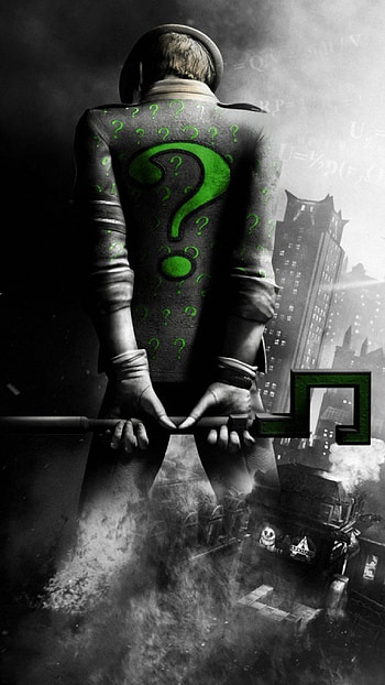 Preview batman arkham city, riddler, back, city, black and white HD phone wallpaper