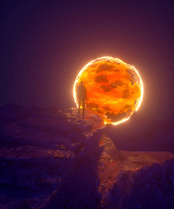 Man, golden planet, glow, silhouette HD phone wallpaper