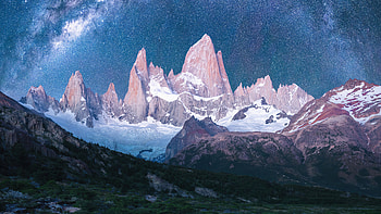 Mountains Snow Stars Galaxy , mountains, snow, nature HD wallpaper