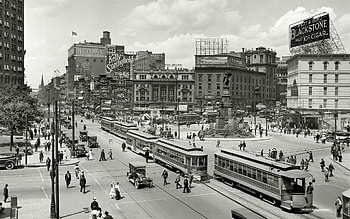 Building, Black & White, Street, , Detroit, Michigan, Trolley HD wallpaper