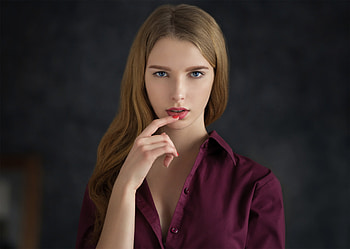 Blue eyes, woman model, long hair, pretty HD wallpaper