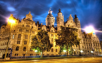 Germany, City Lights, Cities, Night, Building, Road, r, Street, Leipzig HD wallpaper