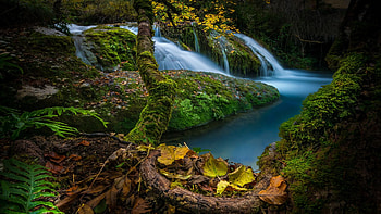 Cascada de Saseta, Spain, river, colors, autumn, leaves, rocks HD wallpaper