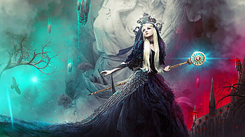 Dark angel blonde staff rocks, Gothic witch , Atmospheric HD wallpaper