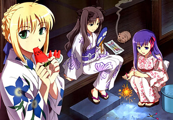 Summer Fireworks, rin, saber, fate stay night, anime HD wallpaper