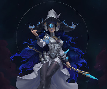 Witch, fantasy, wu shenyou, hat, blue, girl HD wallpaper
