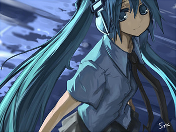 Hatsune Miku, blue, awesome, heads, uniform, vocaloid, miku, vocaloids, hatsune, twintail, girl, headset, aqua, diva, tie, anime, clouds, sky, idol, virtual HD wallpaper