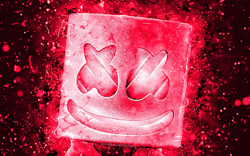 Marshmello, pink neon lights, american DJ, superstars, pink abstract background, DJ Marshmello, DJs, Abstract Marshmello, music stars, Christopher Comstock, Marshmello HD wallpaper
