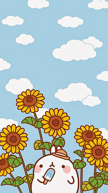 Molang, cloud, nature, sunflower HD phone wallpaper