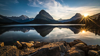Glacier National Park, Montana, clouds, sky, mountains, water, reflections, usa HD wallpaper