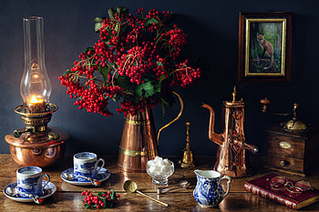 Kerosene lamp, Suger, Berries, Book, Branches HD wallpaper