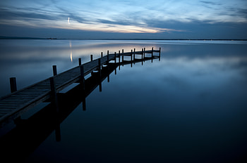 Dark, sunset, dock, wooden HD wallpaper
