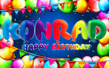 Happy Birtay Konrad, , colorful balloon frame, Konrad name, blue background, Konrad Happy Birtay, Konrad Birtay, popular german male names, Birtay concept, Konrad HD wallpaper