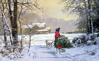 Holidays, Winter, Smoke, , House, Human, Person, Christmas Tree, Sleigh, Sledge HD wallpaper