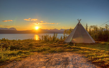 Nature, Sunset, Sun, Lake, Shore, Bank, Romance, Tent, Disk HD wallpaper