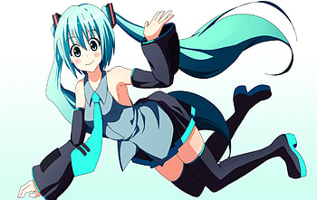 Hatsune Miku, blue, black, awesome, cute, vocaloid, beauty, nice, miku, vocaloids, hatsune, thighhighs, skirt, white, blue eyes, smile, twintail, blue hair, beautiful, tie, kawaii, anime, pretty, cool, joy HD wallpaper