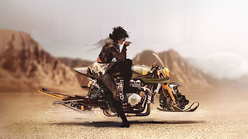 Male character riding floating motorcycle, Digital game , Futuristic setting, Exciting gameplay HD wallpaper