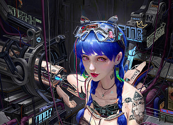 Cyber girl, blue, frumusete, art, girl, zhongguoduliu, doll, fantasy, cyber, luminos HD wallpaper