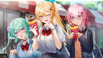 Finana Ryugu, Pomu Rainpuff And Rosemi Lovelock Virtual Youtuber HD wallpaper