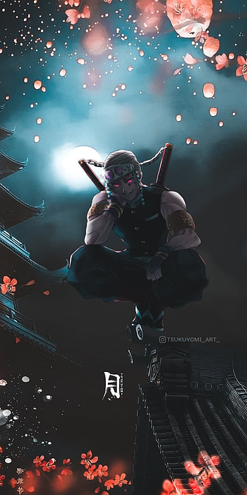 Tengen Uzui, sky, tengen uzui edit, flash graphy, moon, demon slayer, japan, kimetsu no yaiba, night, hashira HD phone wallpaper