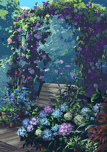 Flowers, Art, Roses, Paint, Arch, Bench HD phone wallpaper