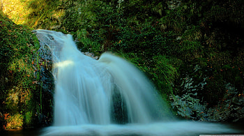 lovely natural waterfall, waterall, trees, cascade, hill HD wallpaper